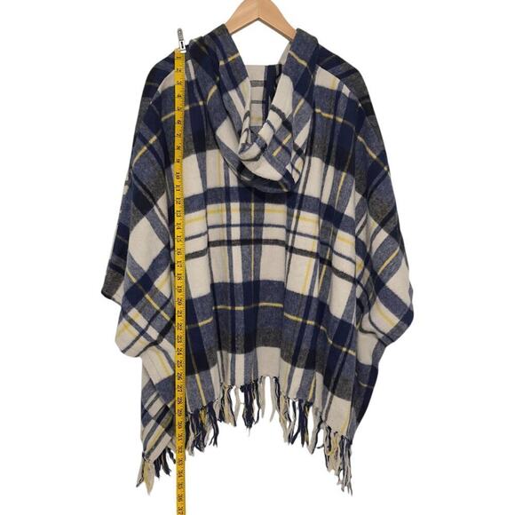 Quiksilver Ponchito Jacket - blue yellow plaid check poncho with hood - Picture 8 of 12